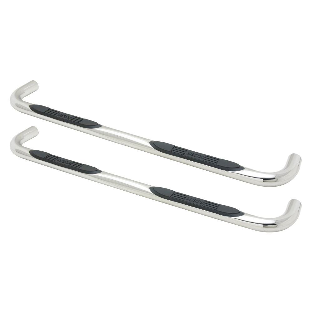 E-Series 3 Round Nerf Bars Dual Step Pad Polished Stainless Steel